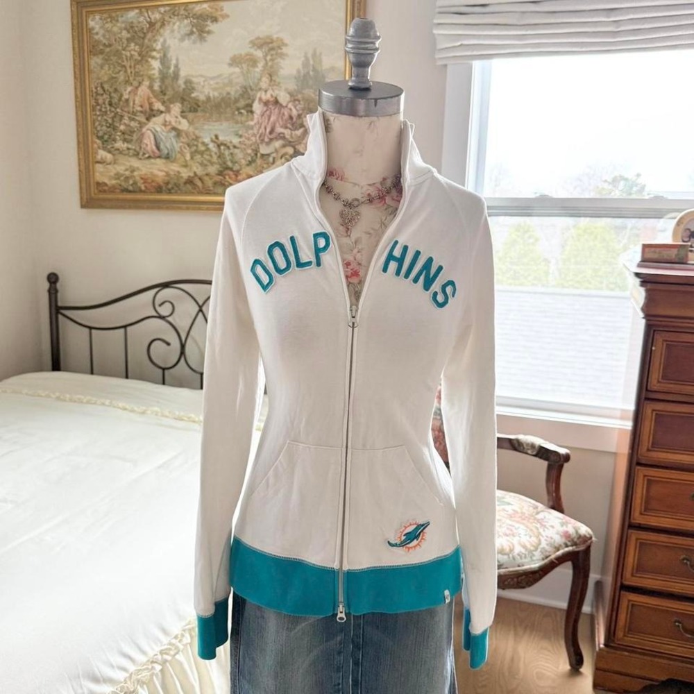Y2K dolphins zip hoodie '47 brand Miami Dolphins white zip hoodie size‎ large